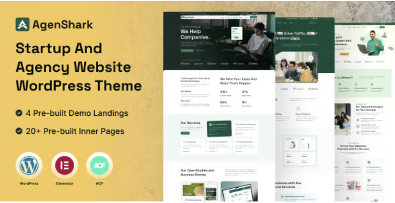 Agenshark - Startup Agency Elementor WordPress Theme 1 Agenshark Startup Agency WordPress Theme