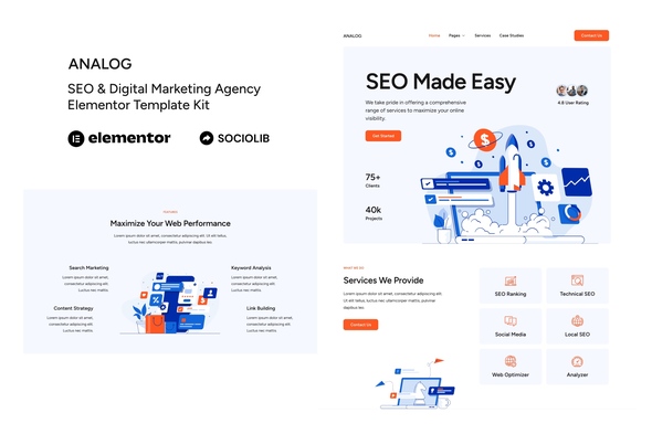 Analog SEO & Digital Marketing Agency Elementor Template Kit