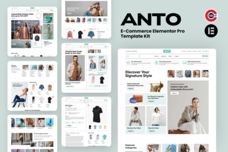 Anto E-Commerce Elementor Pro Template Kit for Elementor WordPress Plugin