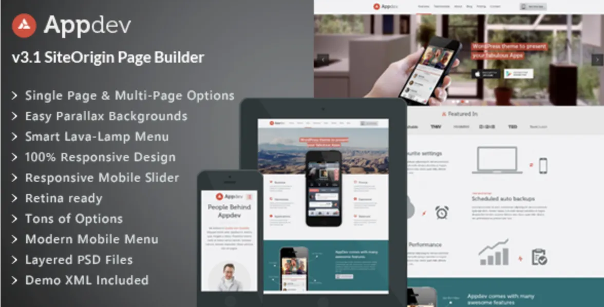 Appdev Pro – Mobile App Showcase WordPress Theme 1 Appdev v3.1 SiteOrigin Page Builder WordPress Theme