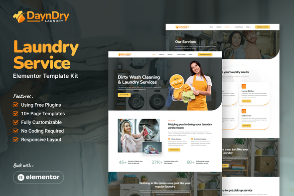Dayn Dry Laundry Service Elementor Template Kit