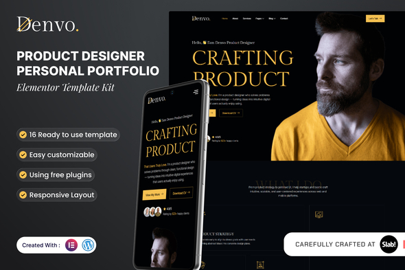 Denvo Product Designer Personal Portfolio Elementor Template Kit