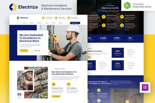 Electriza Electrical Installation & Maintenance Services WordPress Template Kit