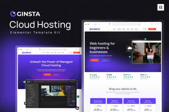 Ginsta Cloud Hosting Elementor Template Kit