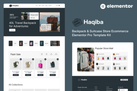 Haqiba Backpack & Suitcase Store Ecommerce Elementor Pro Template Kit