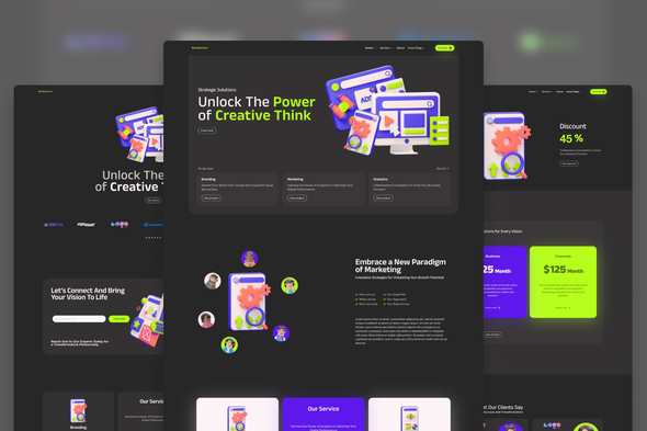 Markethink Dark Mode Digital Marketing Agency Elementor Template Kit