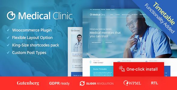 Medical Clinic - Doctor and Hospital Health WordPress Theme 1 Medical Clinic WordPress Theme