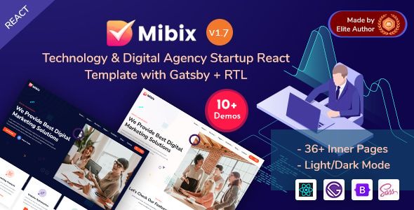 Mibix - Gatsby React Tech Startup & Digital Services Template 1 Mibix Gatsby React Tech Startup WordPress Theme
