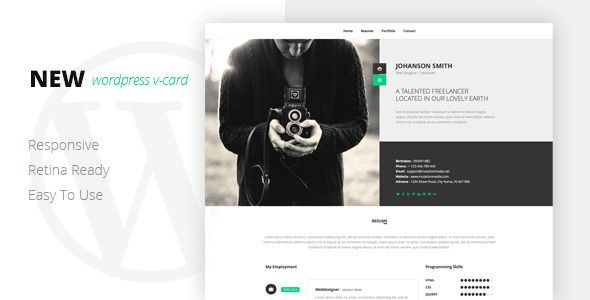 NEW Retina Ready WordPress Vcard Theme 1 Retina Ready WordPress Vcard Theme