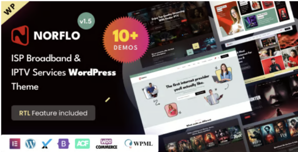 Norflo Dish TV, ISP, e SIM, IPTV & OTT Platform WordPress Theme