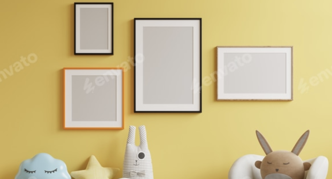 Nursery digital mockup in living room with a yellow wall 1 Nursery digital