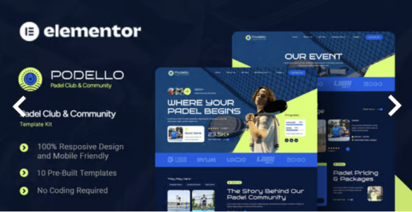 Podello Padel Club & Community Elementor Template Kit