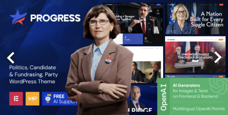 Progress - Politics, Candidate & Fundraising WordPress Theme 1 Progress - Politics, Candidate & Fundraising WordPress Theme