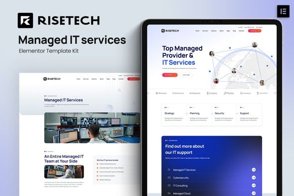 Risetech – Managed IT Services Elementor Template Kit 1 Risetech Managed IT Services WordPress Template Kit