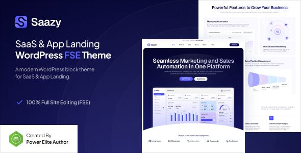 Saazy - SaaS & App Landing Page Gutenverse FSE WordPress Theme 1 Saazy Saa S & App Landing WordPress FSE Theme