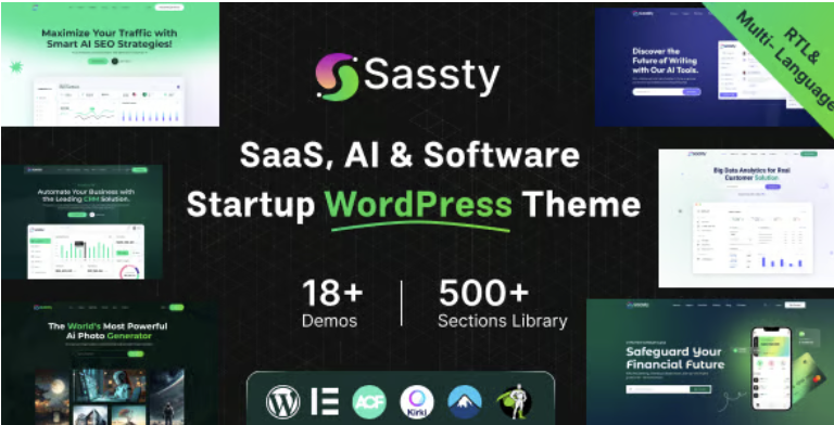 Sassty - Sass Startup & Software Business WordPress Theme 1 Sassty SaaS AI & Software Startup WordPress Theme