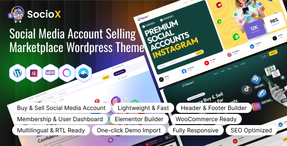 SocioX – Social Media Account Selling Marketplace WordPress Theme 1 Socio X – Social Media Account Selling Marketplace WordPress Theme