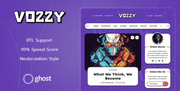 Vozzy Neobrutalism & Lightweight Ghost Theme WordPress Theme