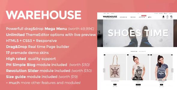 Warehouse Prestashop theme with Elementor for WordPress Plugin