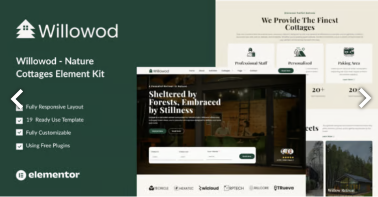Willowod - Nature Cottages Elementor Template Kit 1 Willowod - Nature Cottages Elementor Template Kit