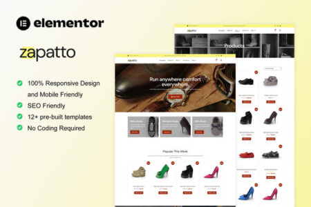 Zapatto Shoes Store Woo Commerce Elementor Template Kit