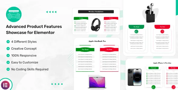 Advanced Product Features Showcase for Elementor WordPress Plugin