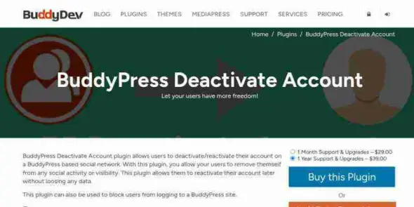 Buddy Dev Buddy Press Deactivate Account WordPress Plugin