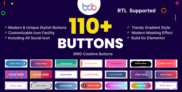 BWD creative buttons for Elementor WordPress Plugin