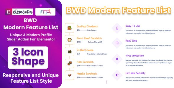 BWD Modern Feature List for Elementor WordPress Plugin