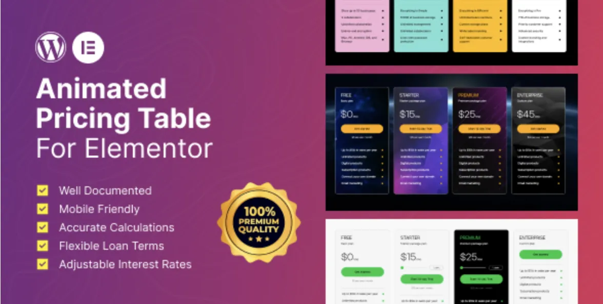 Elementor - Animated Pricing Table Widget 1 Animated Pricing Table for Elementor WordPress Plugin