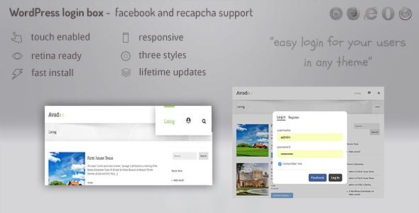 Login lightbox wordpress - easy login / register with facebook, buddypress and recapcha support 1 Login lightbox WordPress Plugin
