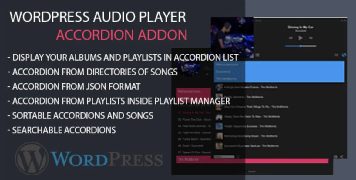 Modern Audio player Accordion AddOn 1 Modern Audio player Accordion Add On WordPress Plugin