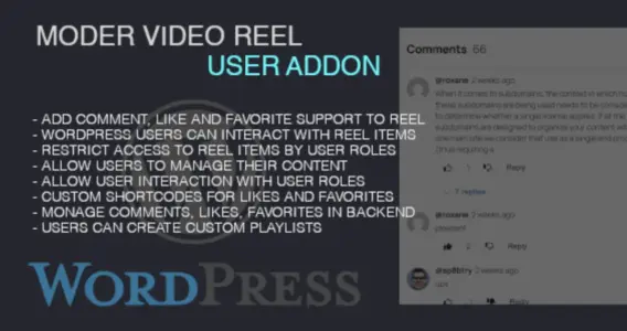 Modern Video Reel User Add On WordPress Plugin