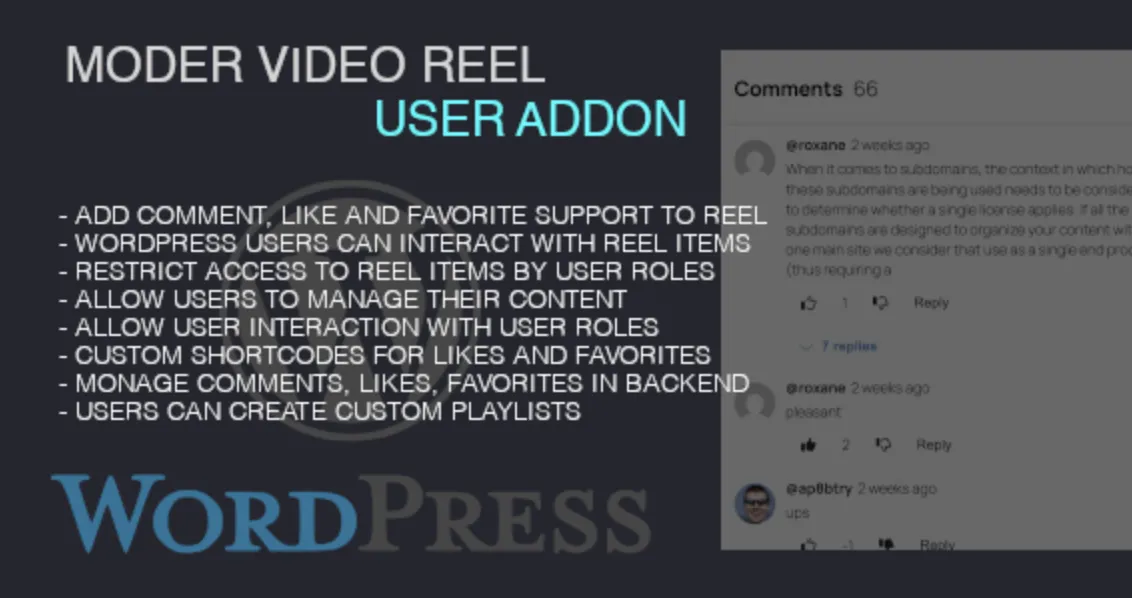 Modern Video Reel User AddOn 1 Modern Video Reel User Add On WordPress Plugin
