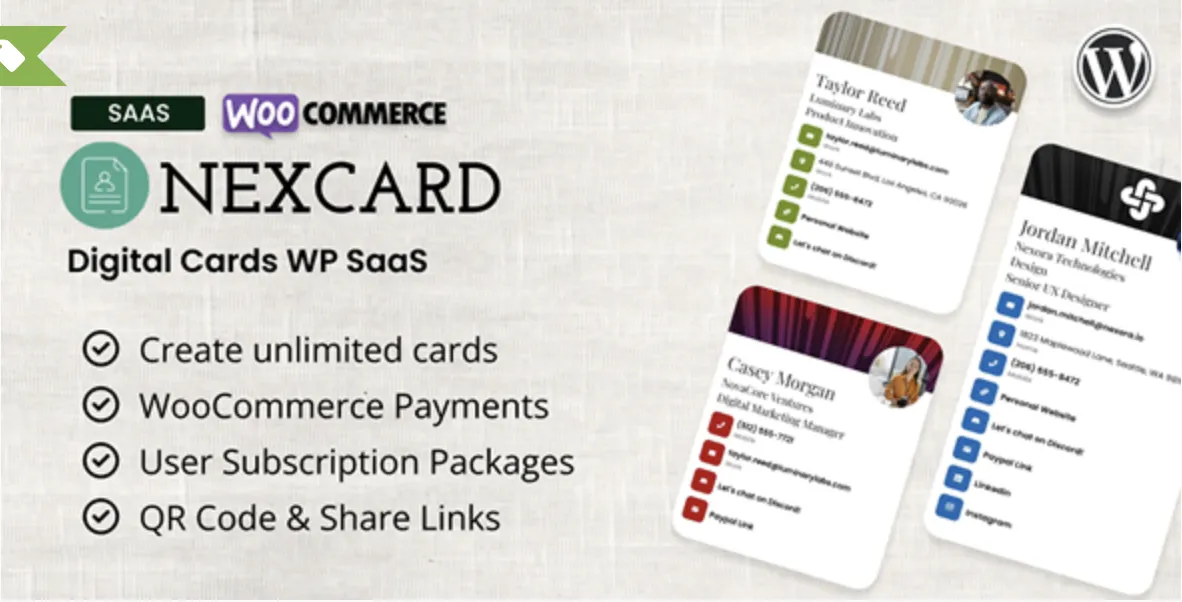 NexCard - vCard & Business Cards Builder WordPress SaaS 1 Nex Card - v Card & Business Cards Builder WordPress Saa S