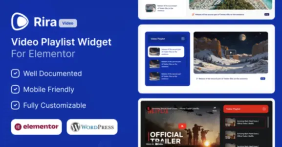 Rira Video Playlist Widget for Elementor WordPress Plugin