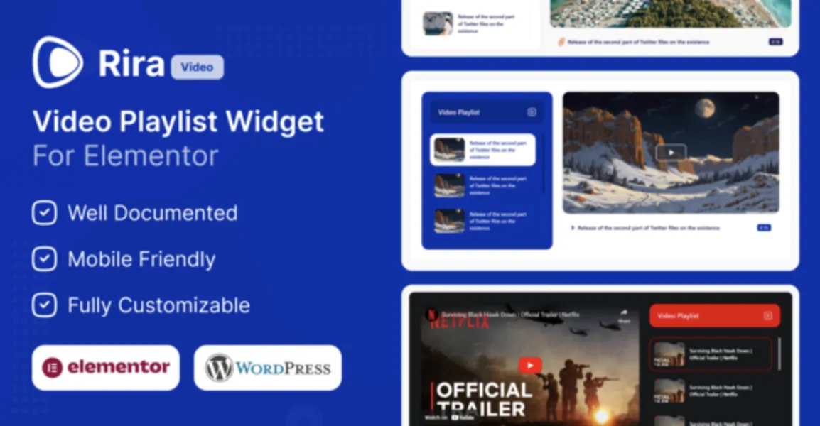 Rira Video - Elementor Video Playlist Widget 1 Rira Video Playlist Widget for Elementor WordPress Plugin