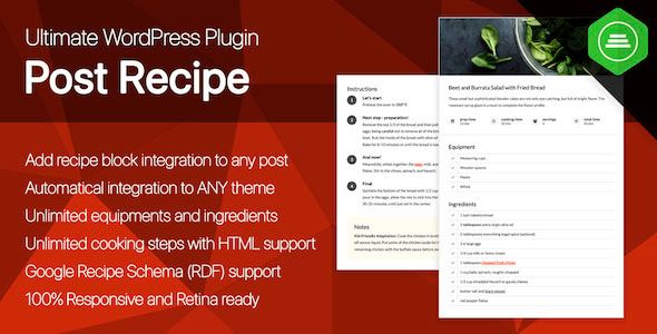 Ultimate Post Recipe - Responsive WordPress Posts Cooking Recipes plugin 1 Ultimate Post Recipe WordPress Plugin