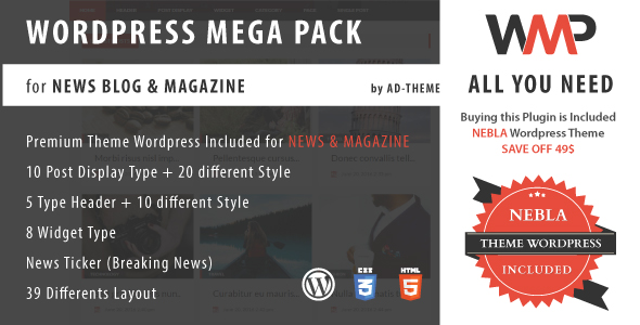 WP Mega Pack for News, Blog and Magazine - All you need 1 WP Mega Pack for News, Blog and Magazine WordPress Plugin