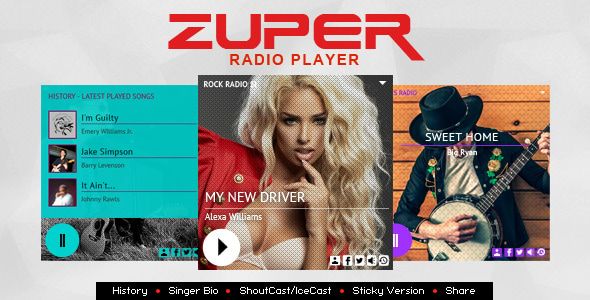 Zuper - Shoutcast and Icecast Radio Player With History WordPress Plugin
